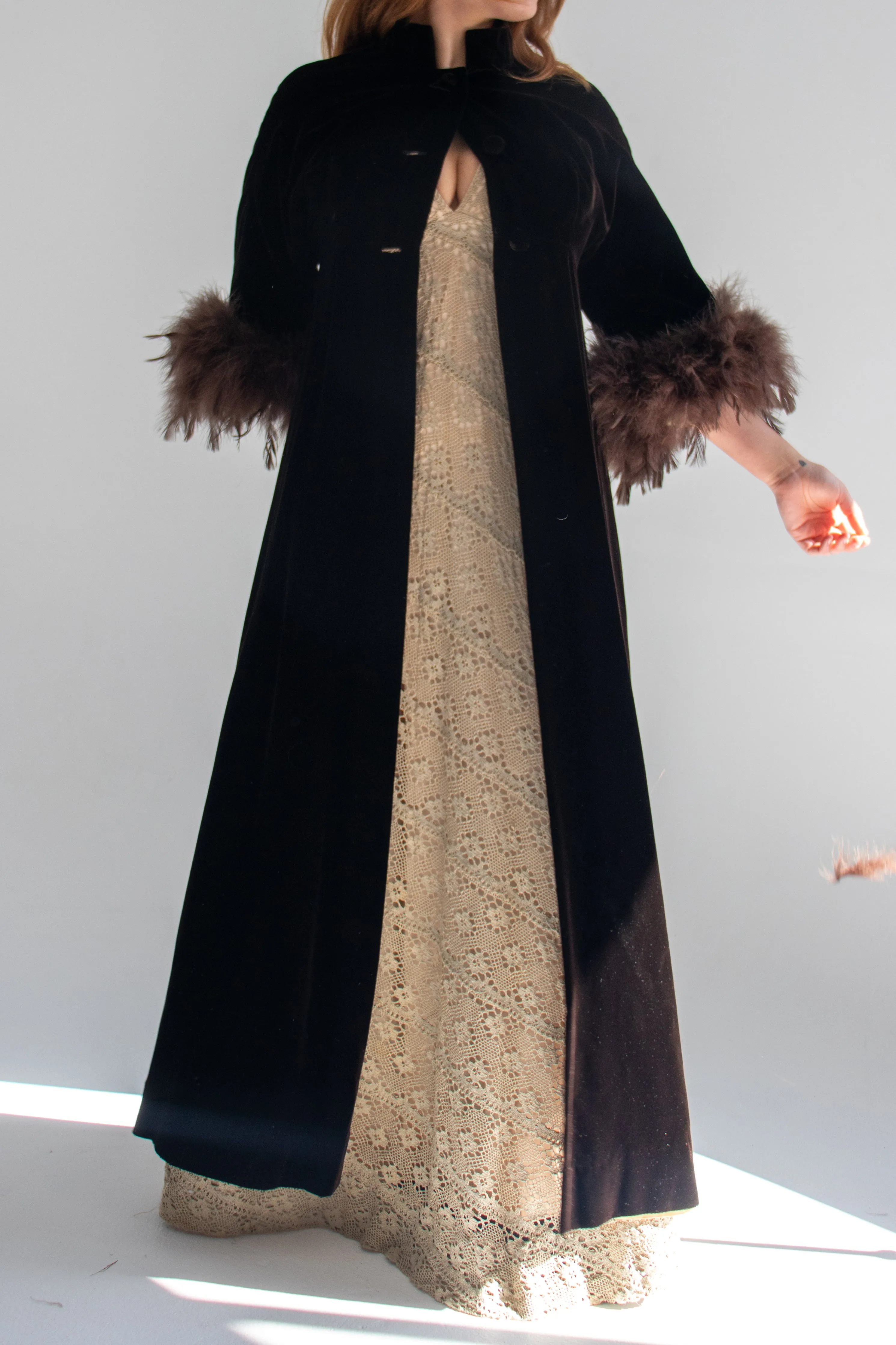 60s Velvet Feathered Coat