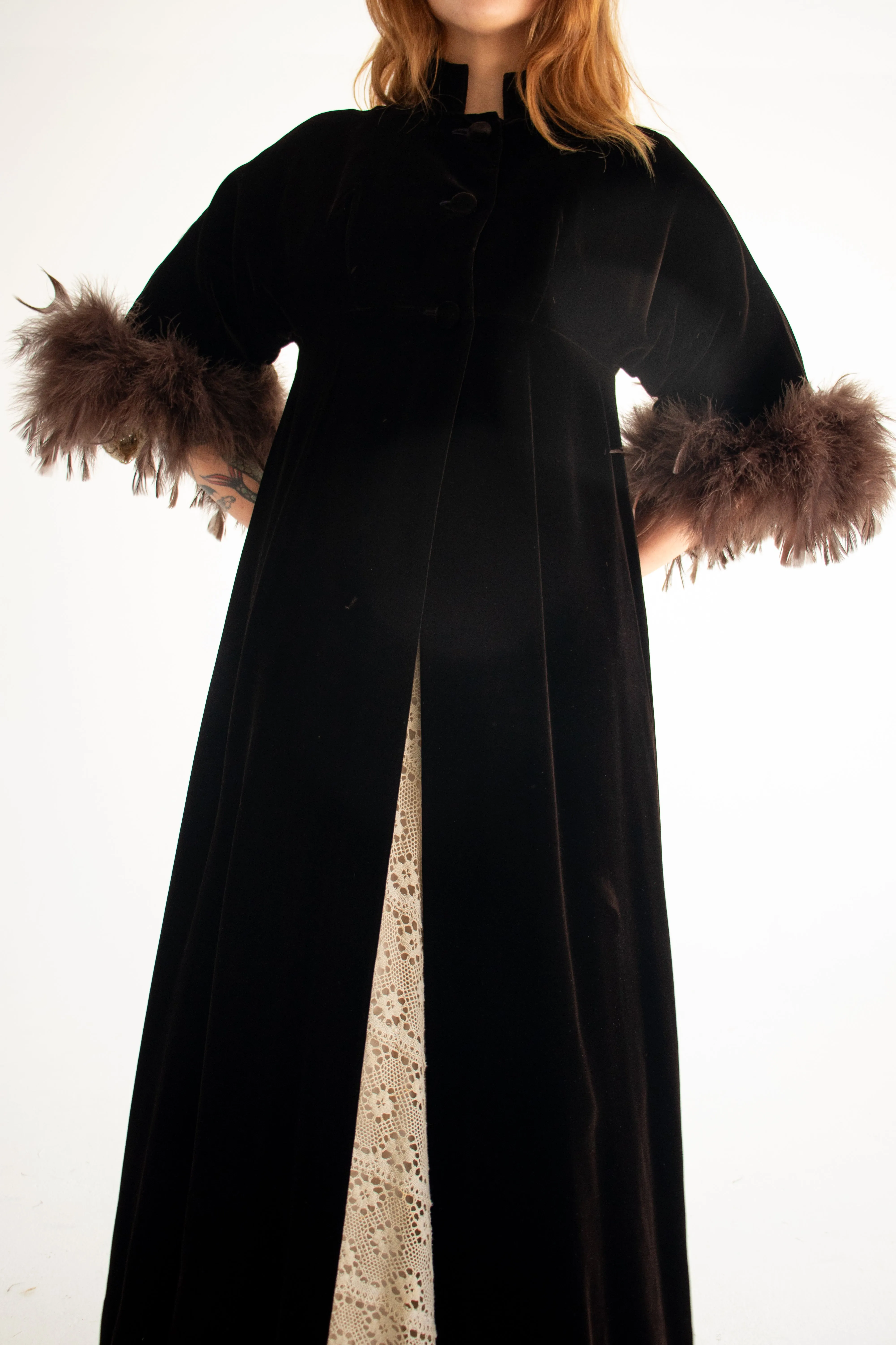 60s Velvet Feathered Coat