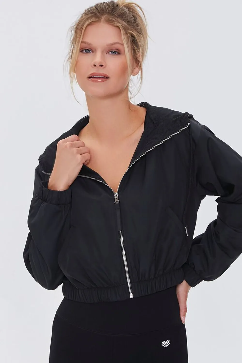 Active zip windbreaker with hood Forever 21, black