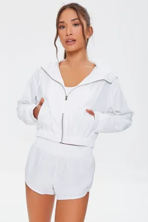 Active zip windbreaker with hood Forever 21, white