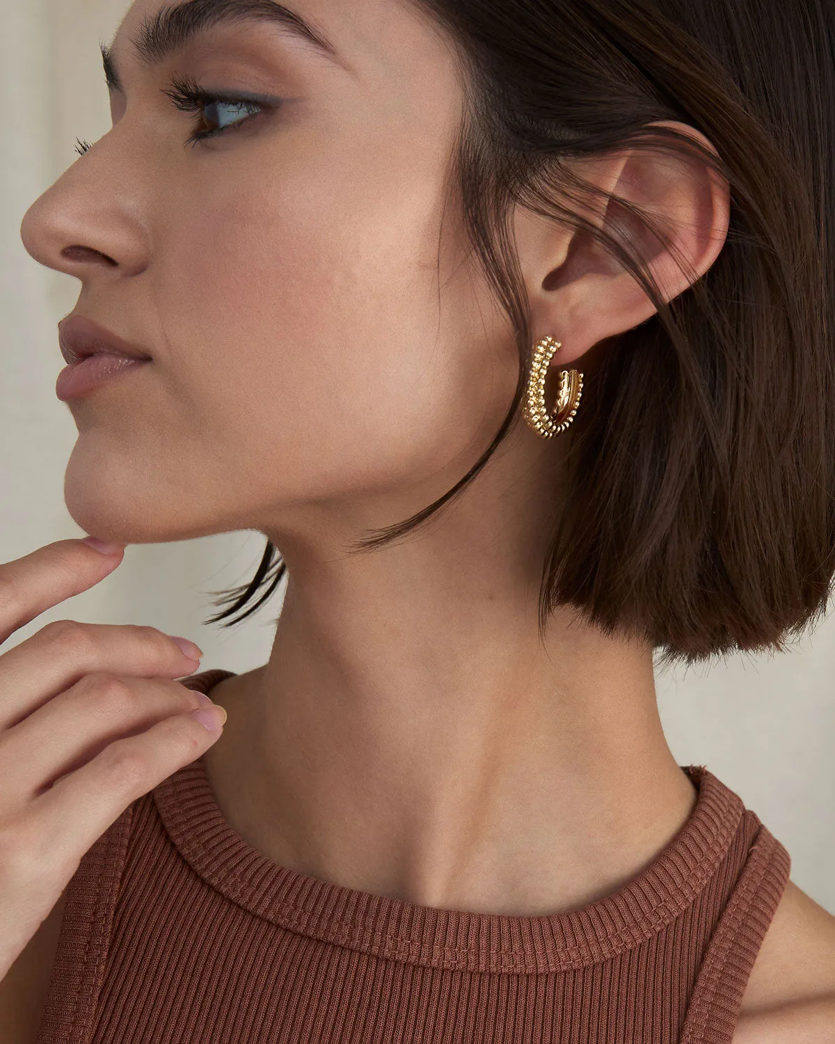 Aligned Beaded Hoop Earrings