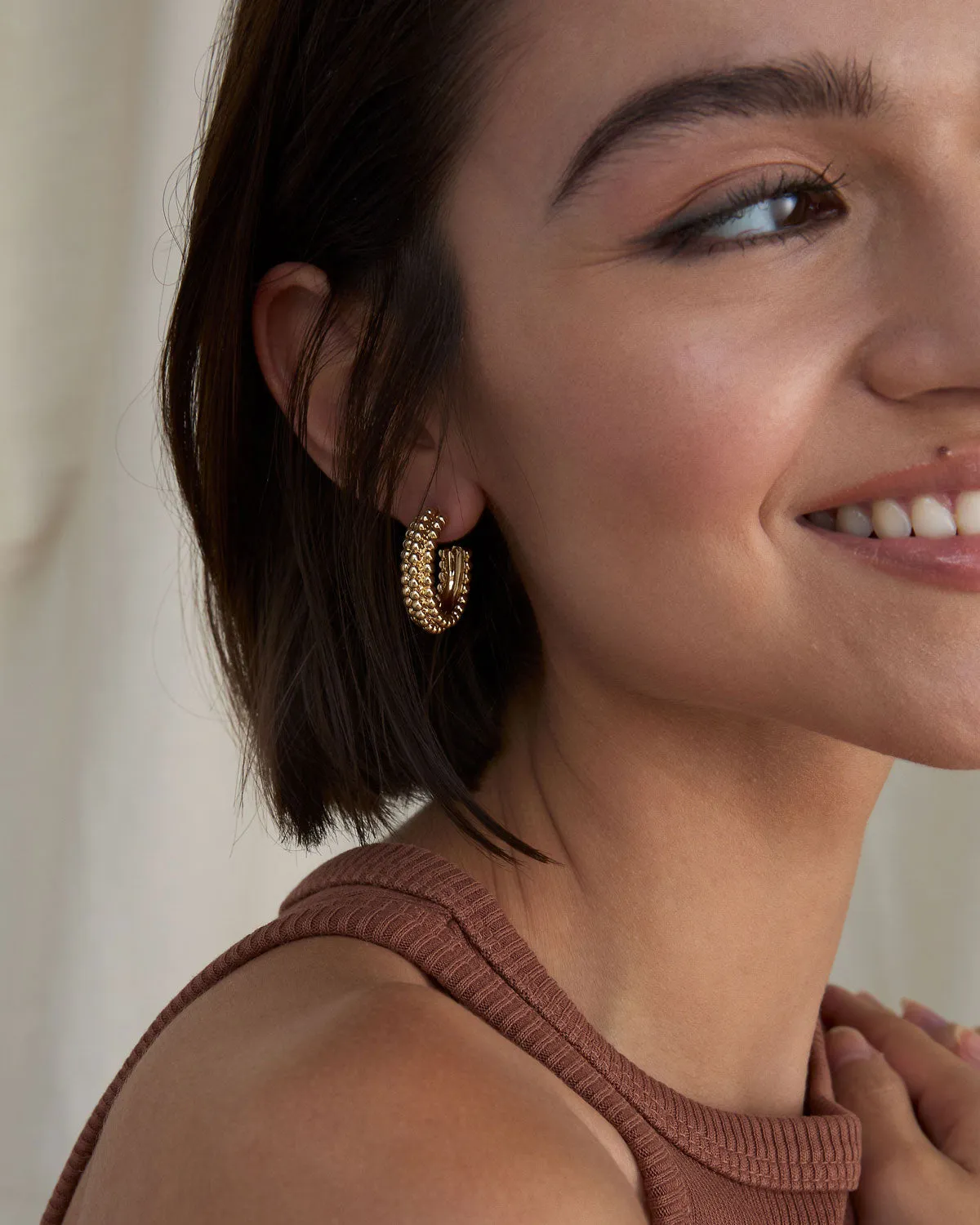 Aligned Beaded Hoop Earrings