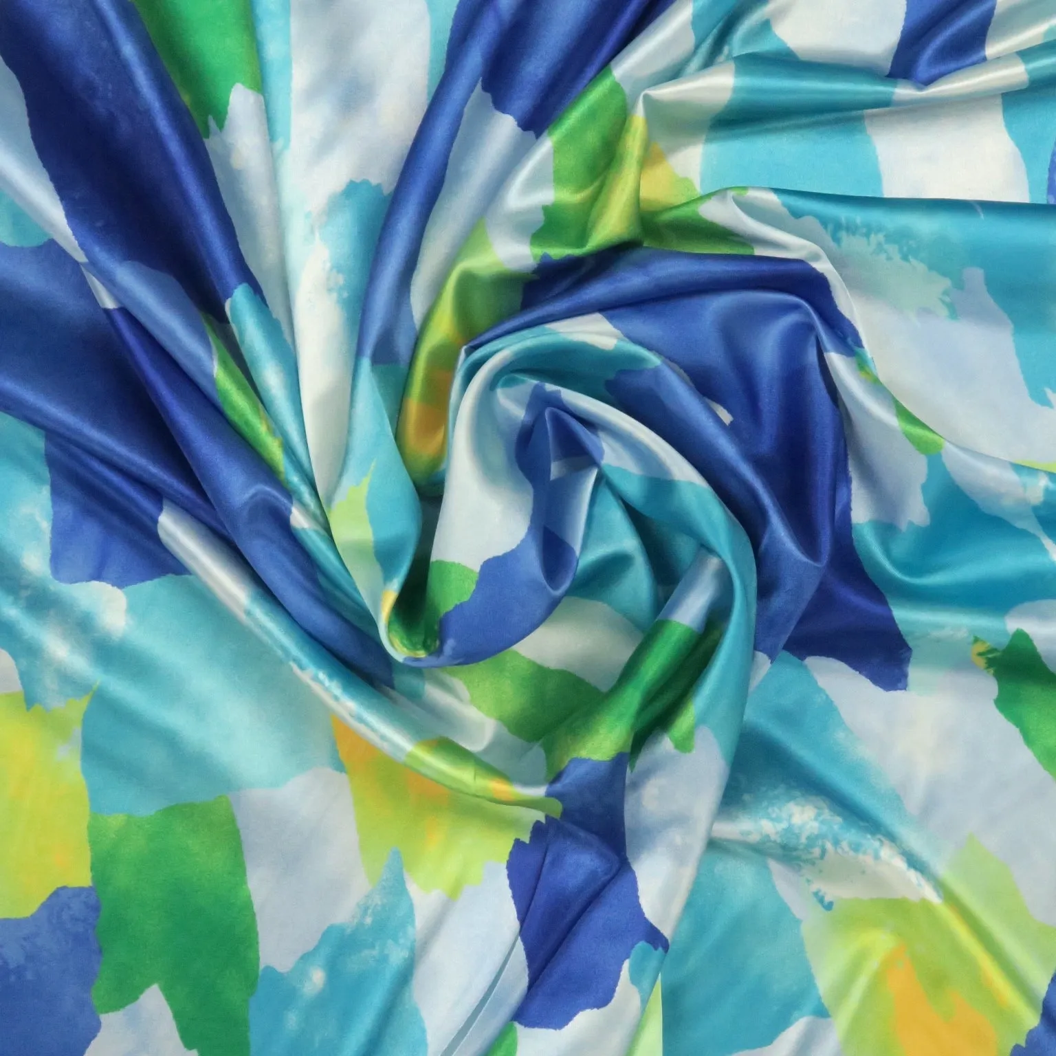 Aqua Blue Green Shades Abstract Charmeuse Polyester Fabric