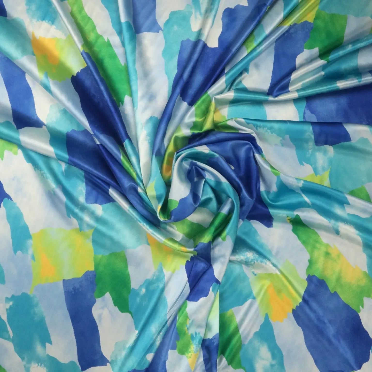 Aqua Blue Green Shades Abstract Charmeuse Polyester Fabric