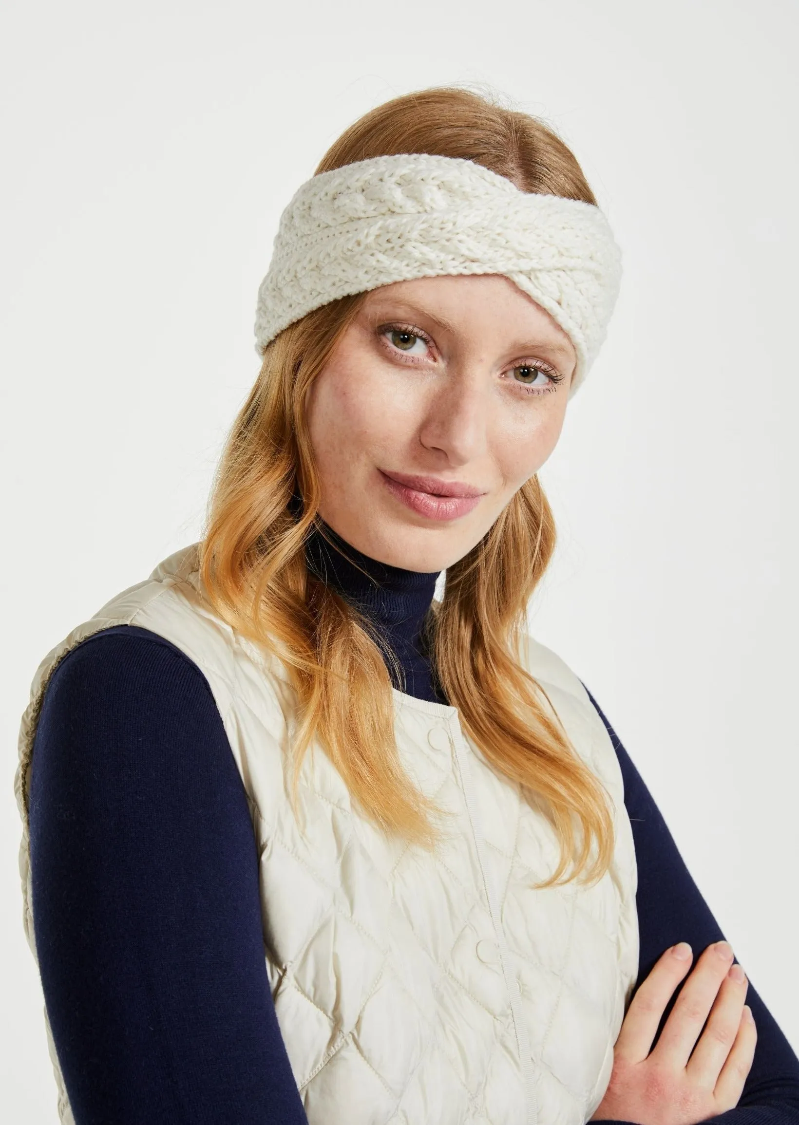 Aran Cross Over Head Band | Natural