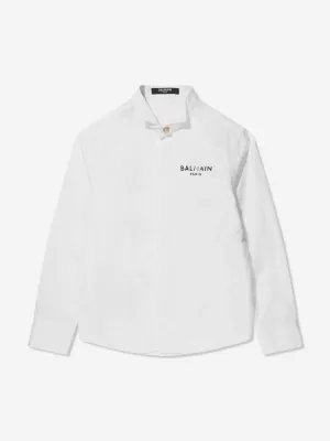 Balmain Boys Cotton Logo Shirt in White