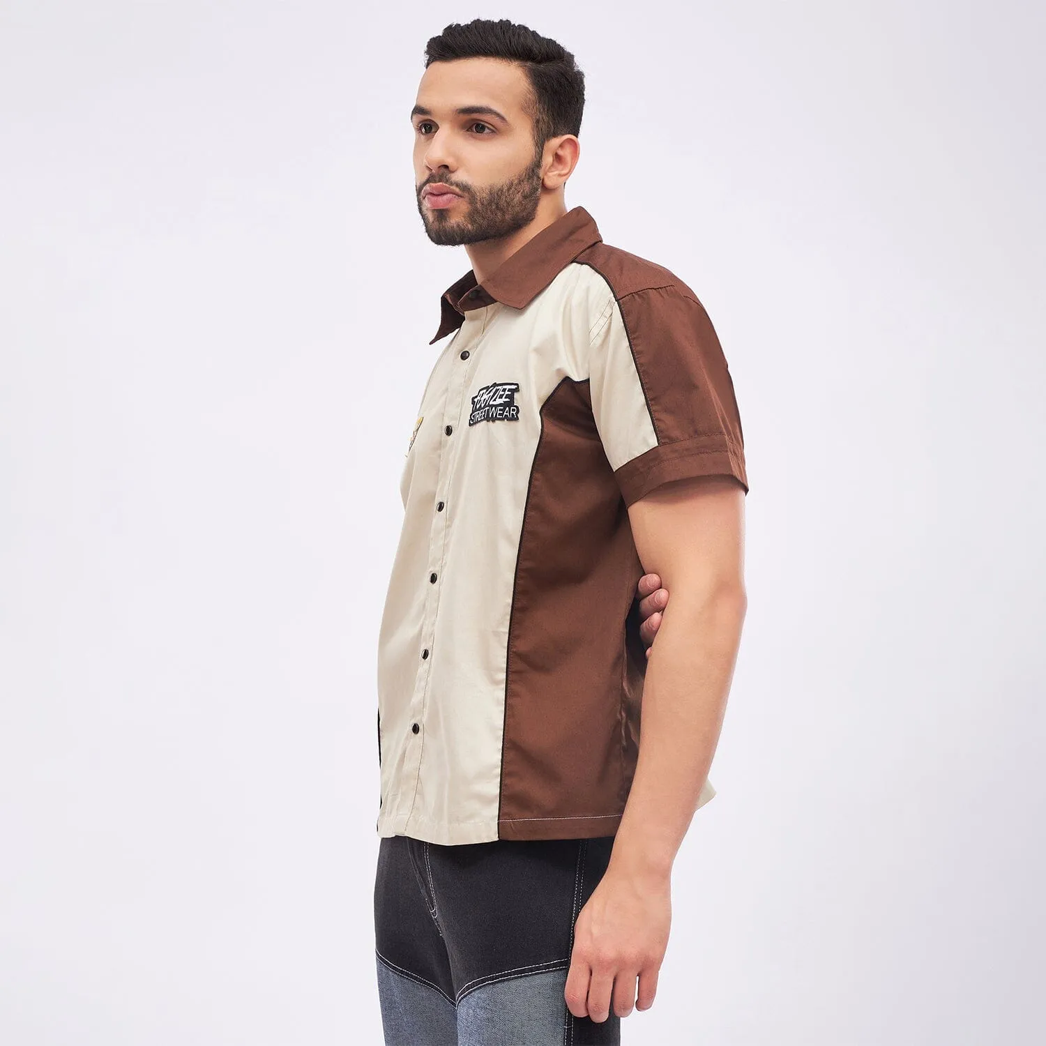 Beige & Brown Moto Shirt