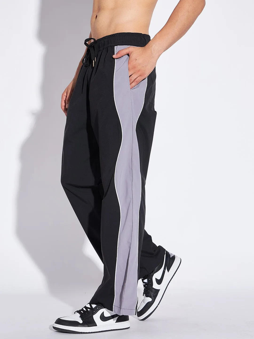 Black & Grey Wavy Panel Trackpants