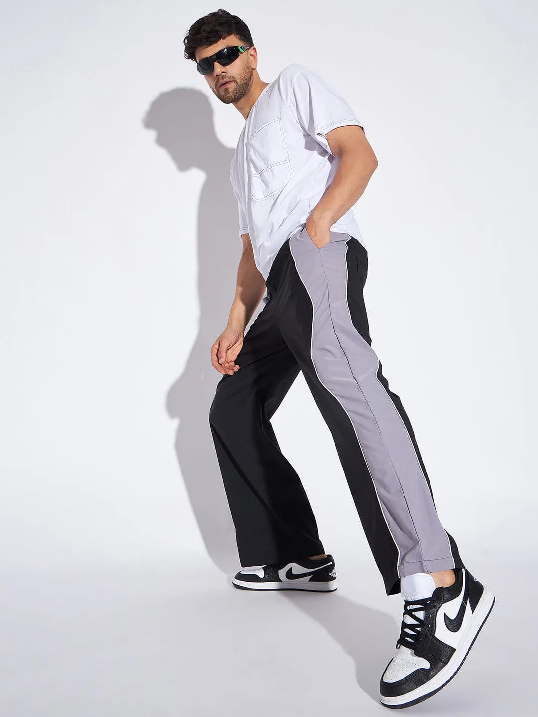 Black & Grey Wavy Panel Trackpants