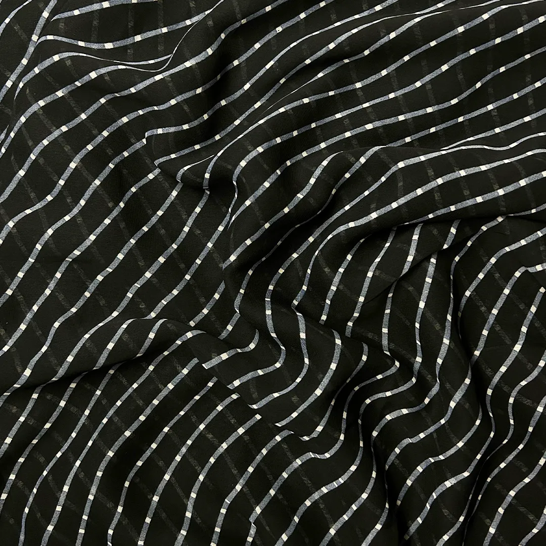 Black Stripes Printed Georgette Fabric (Wholesale)