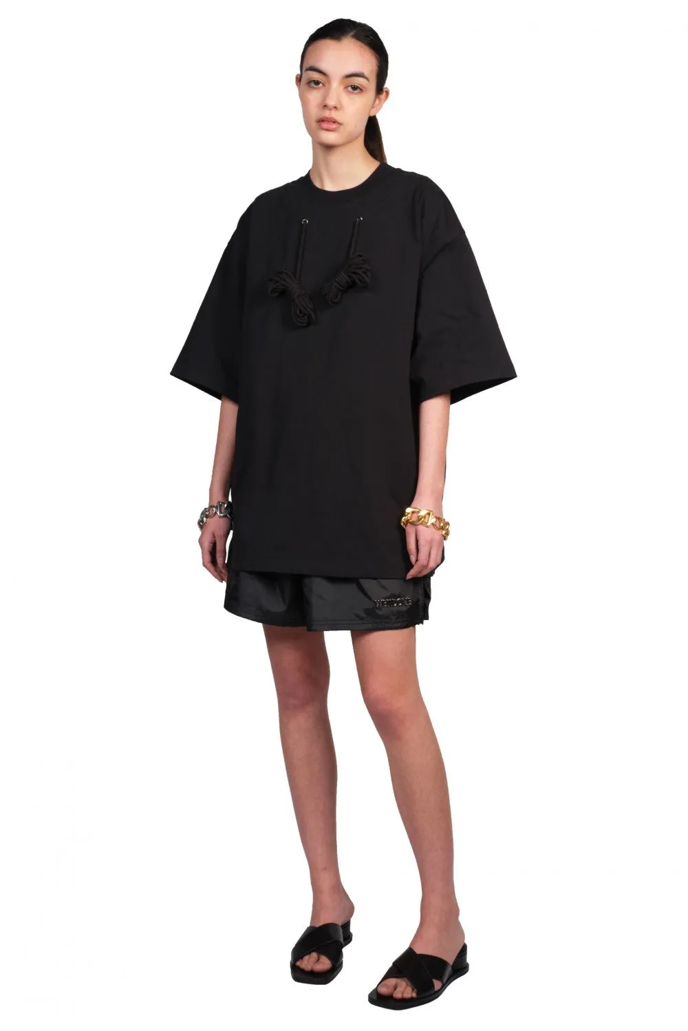 Black T-shirt with Drawstring and Chain