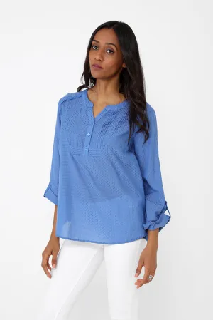 Blue Top with Pleating Detail