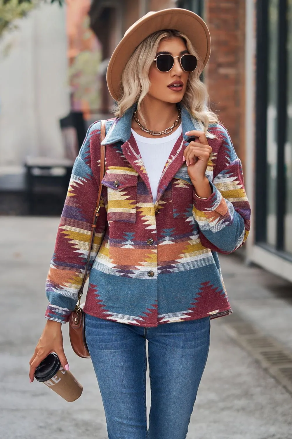 Boho Print Collar Neck Jacket