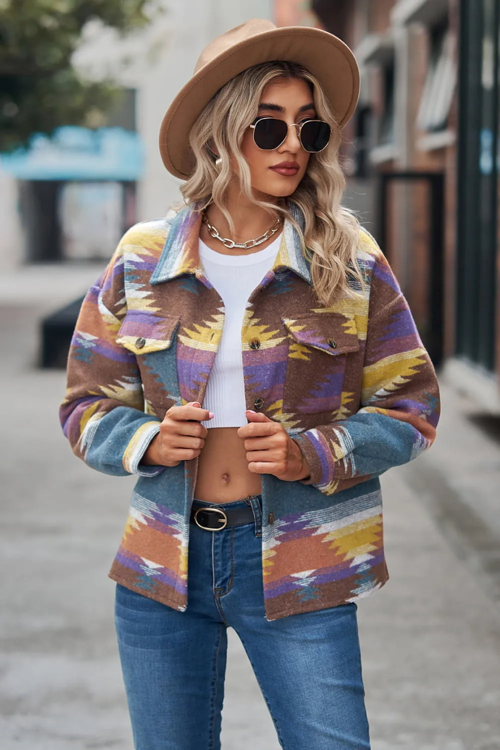 Boho Print Collar Neck Jacket