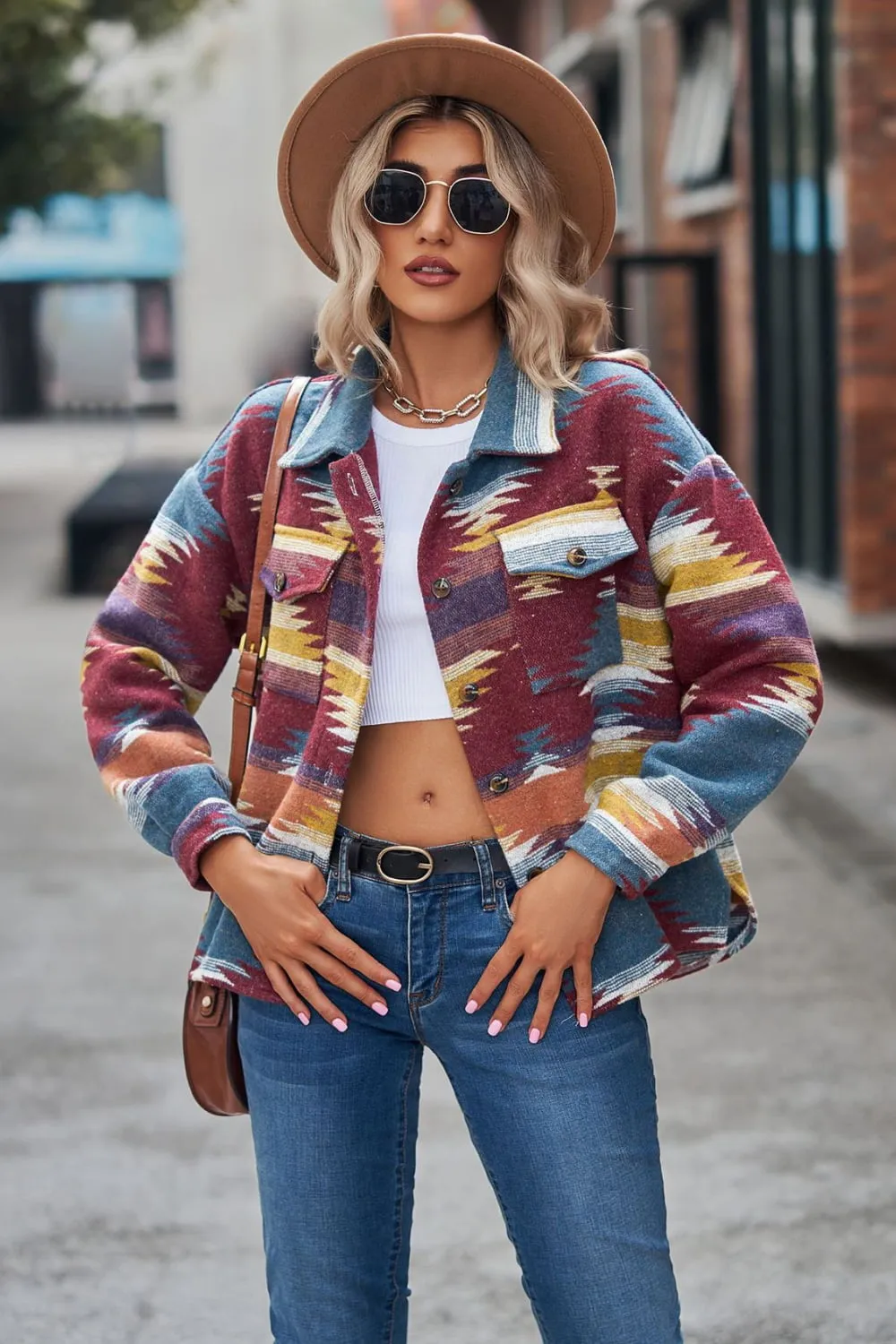 Boho Print Collar Neck Jacket