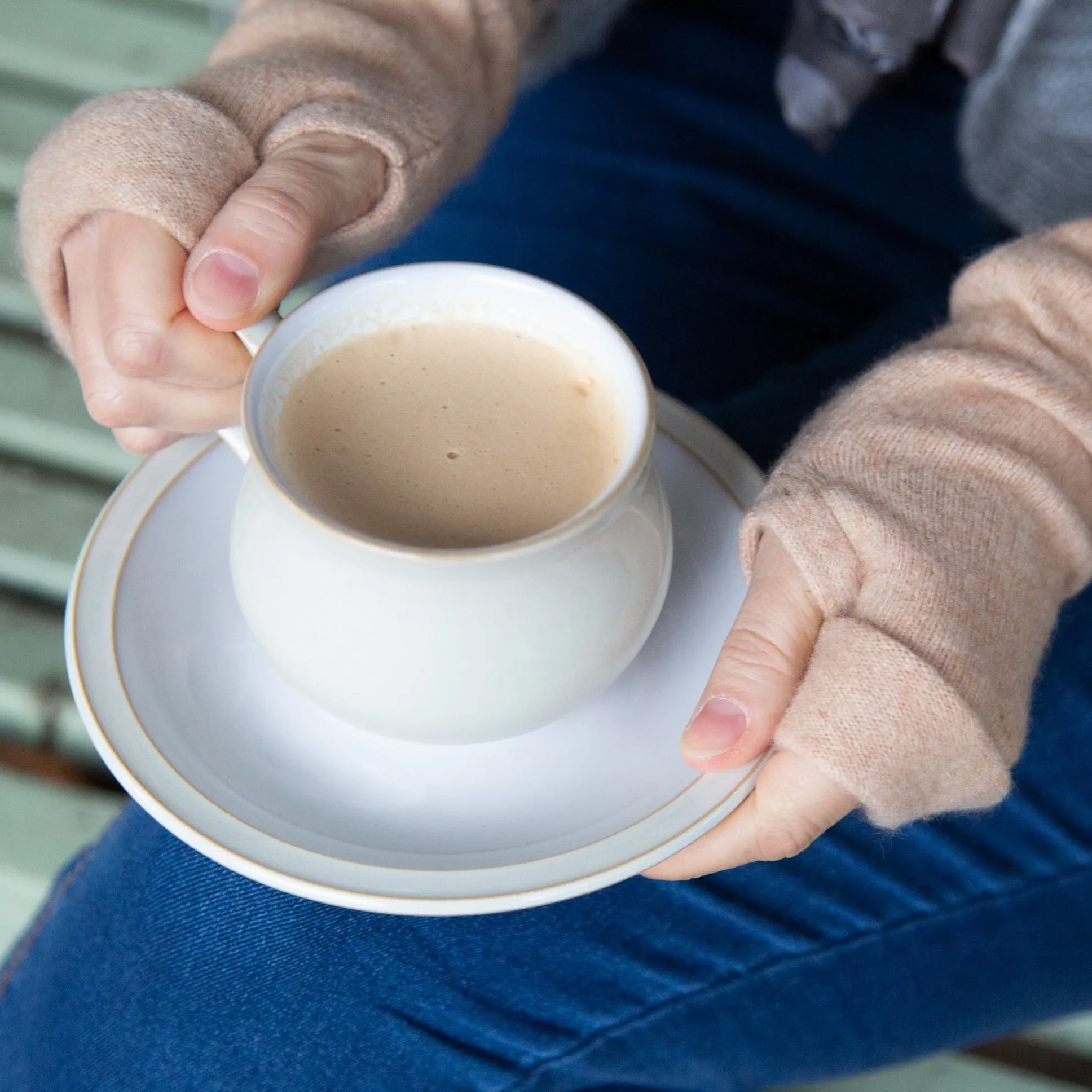 Camel Cashmere Fingerless Gloves