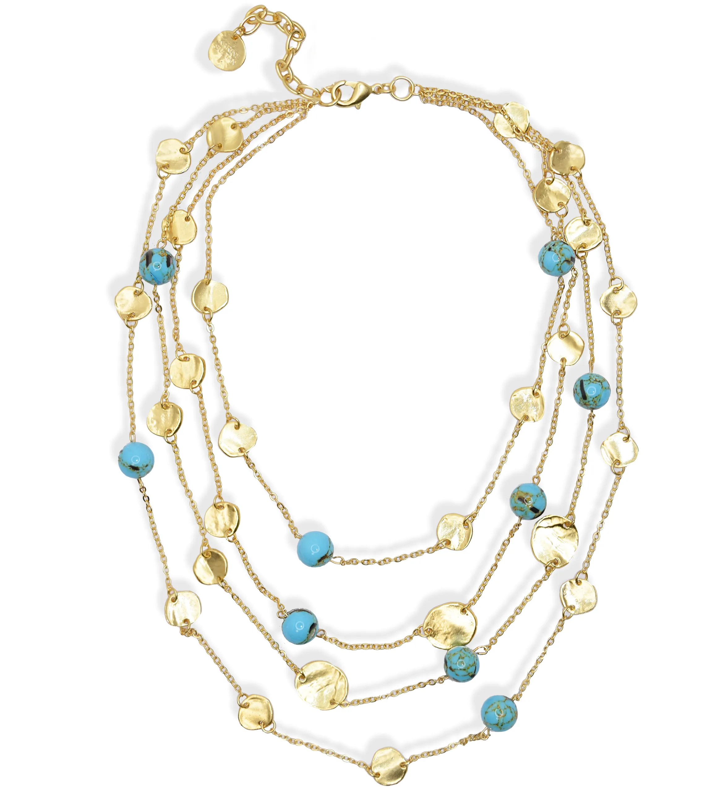 Coin and turquoise pearls multi strand necklace