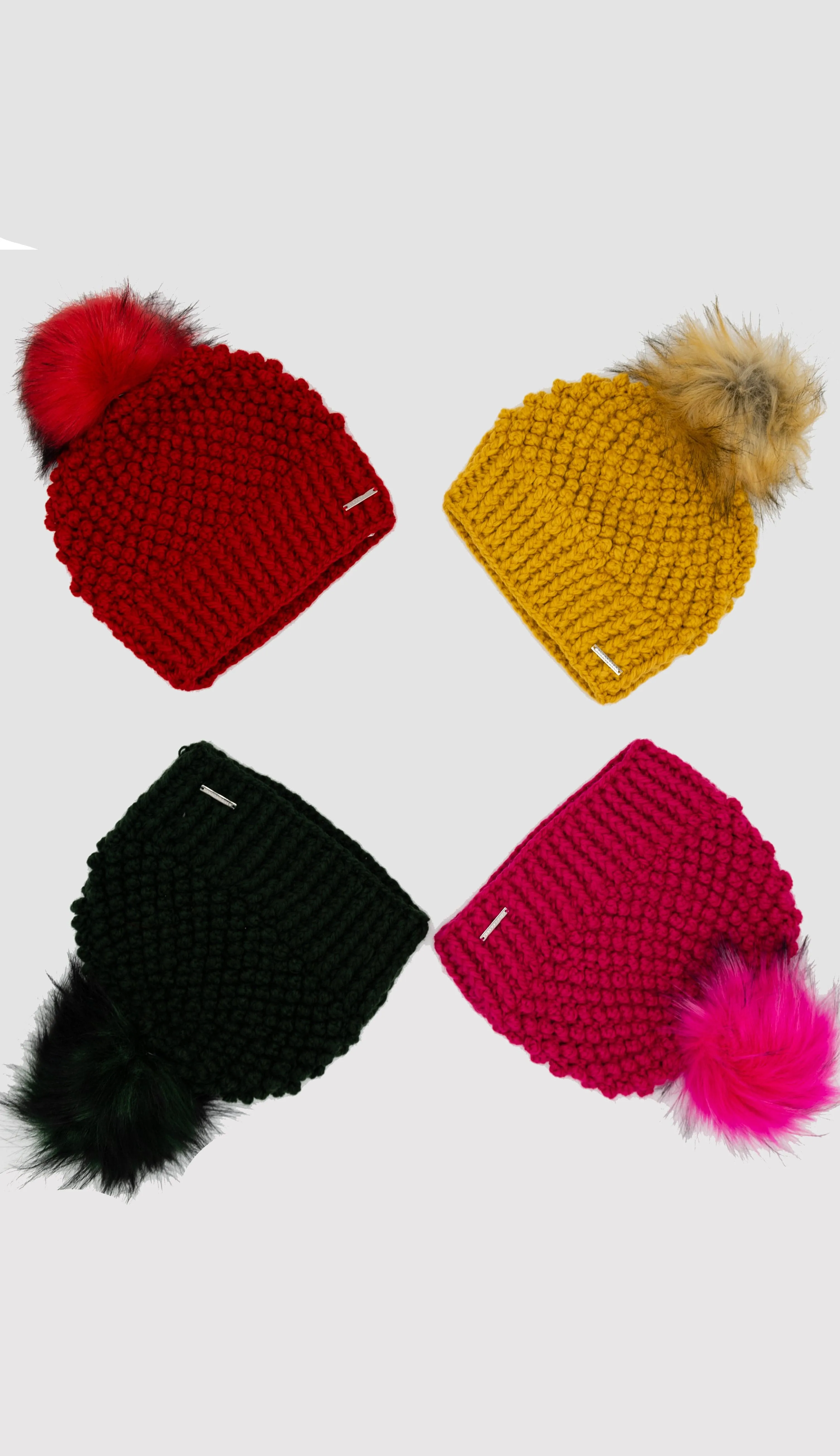 Crochet Hat with Faux Fur Pom Pom