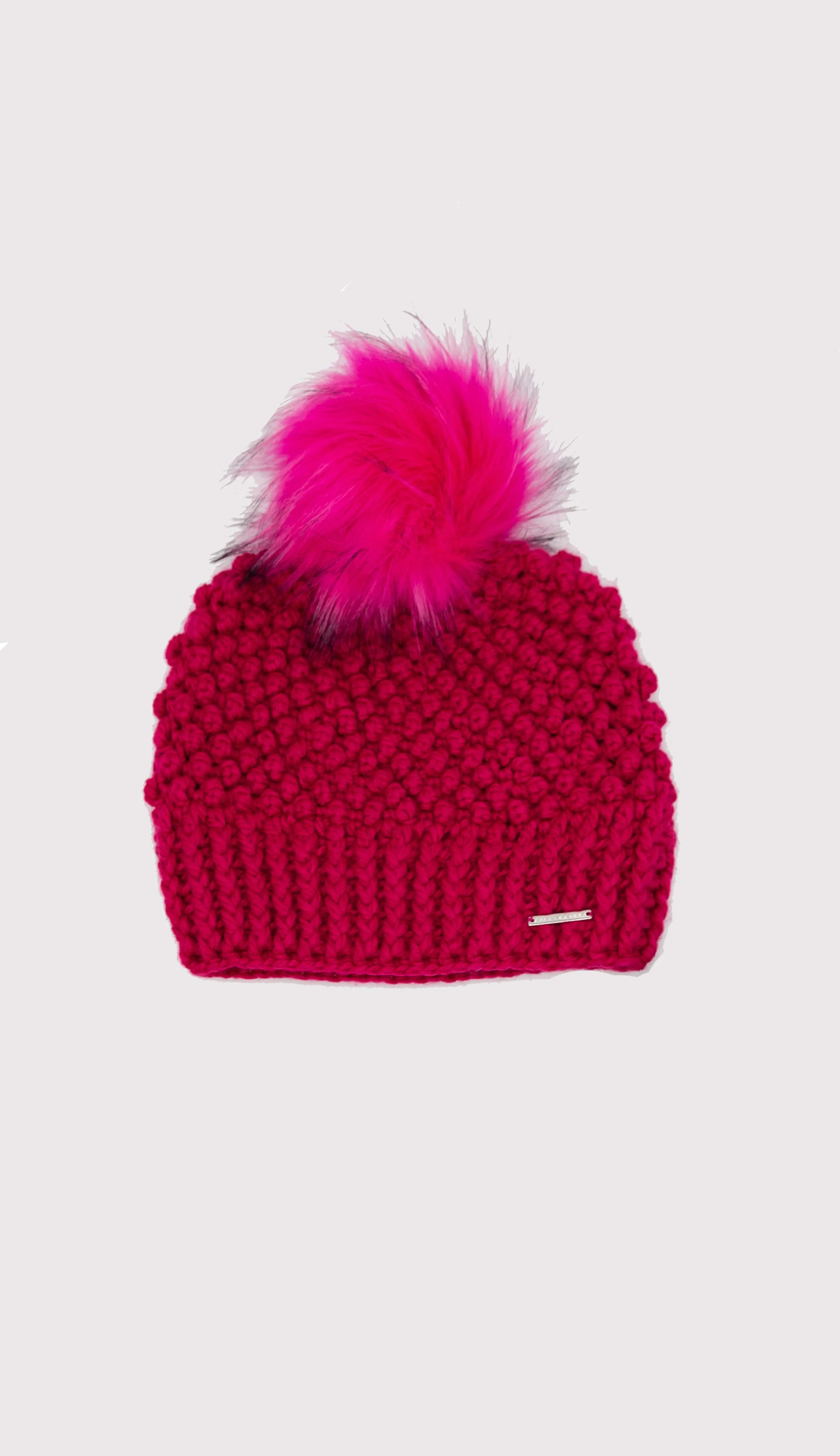 Crochet Hat with Faux Fur Pom Pom