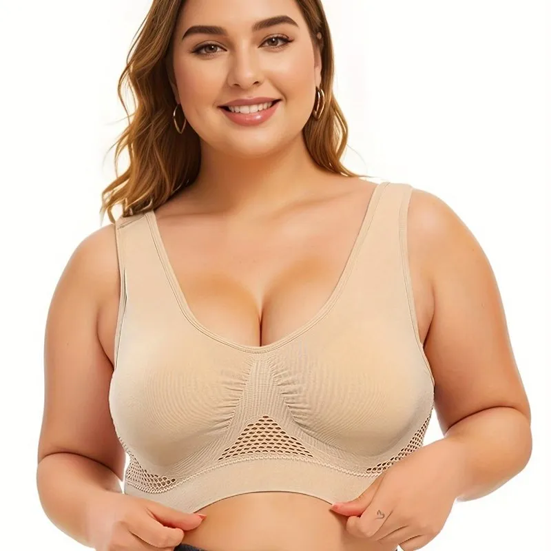 Curve Seamless Padded Sports Bras for Women, Plus Size High Stretch Breathable Support