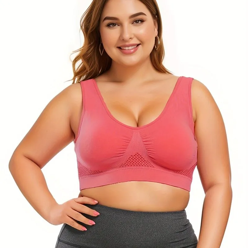 Curve Seamless Padded Sports Bras for Women, Plus Size High Stretch Breathable Support