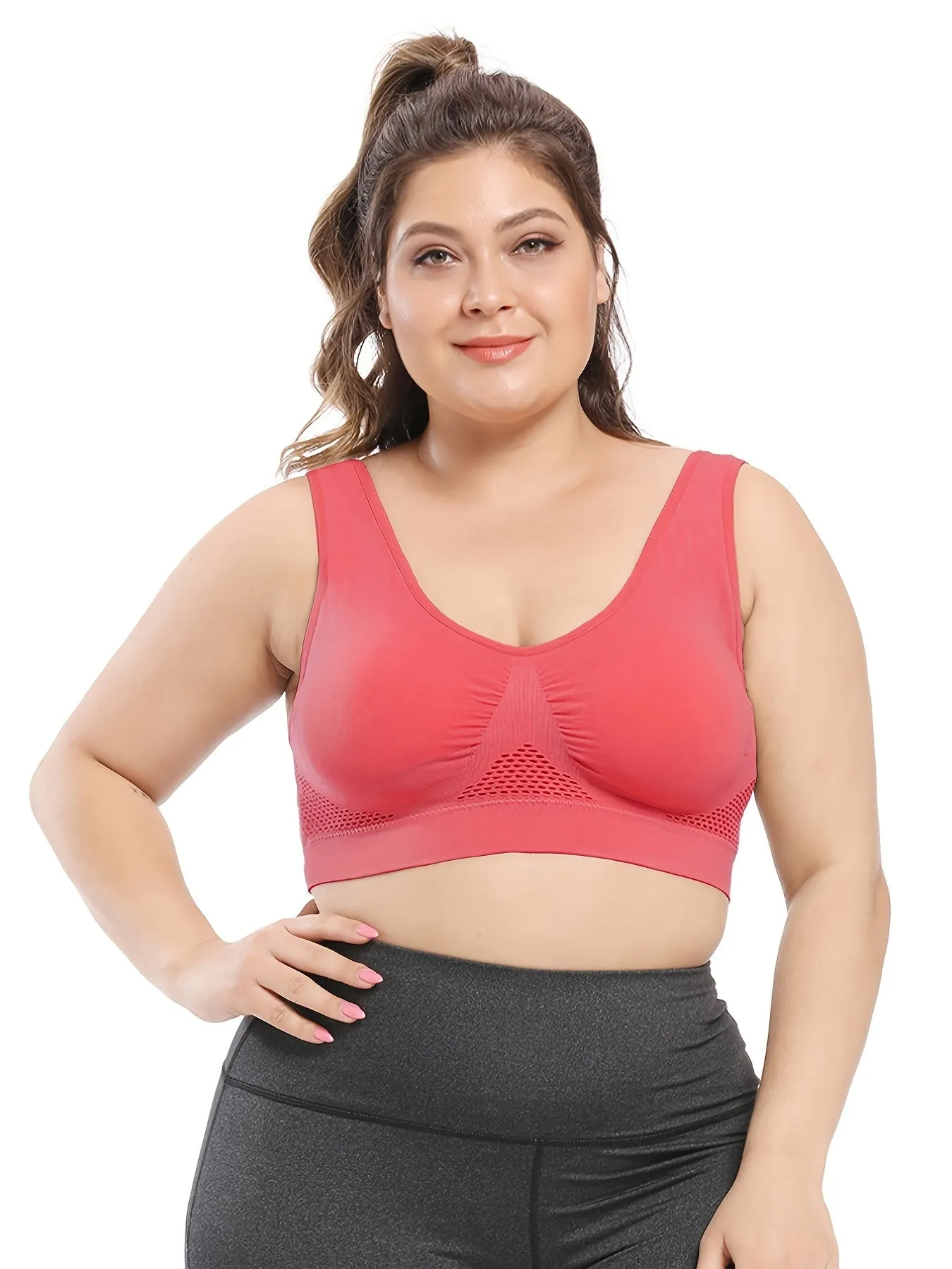 Curve Seamless Padded Sports Bras for Women, Plus Size High Stretch Breathable Support