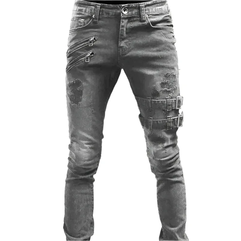 Daily Casual Skinny Stretch Jeans Men Solid Color Street Wear Designer Clothing