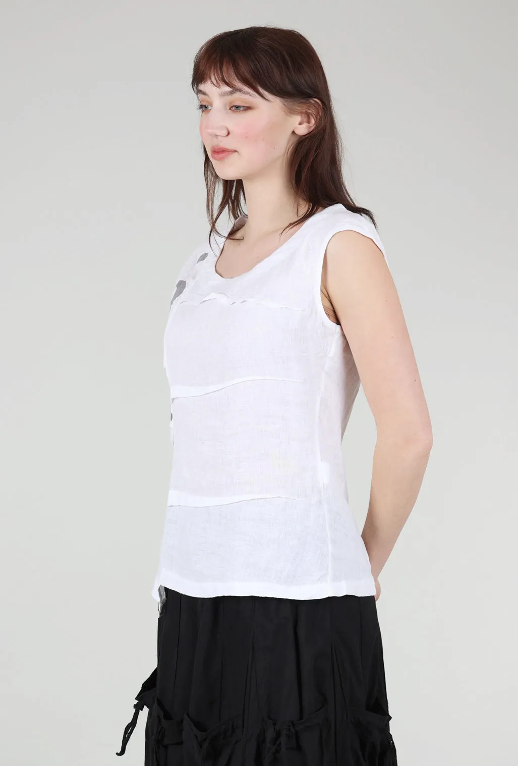 Dotty Ribbed-Back Linen Shell, White/Gray