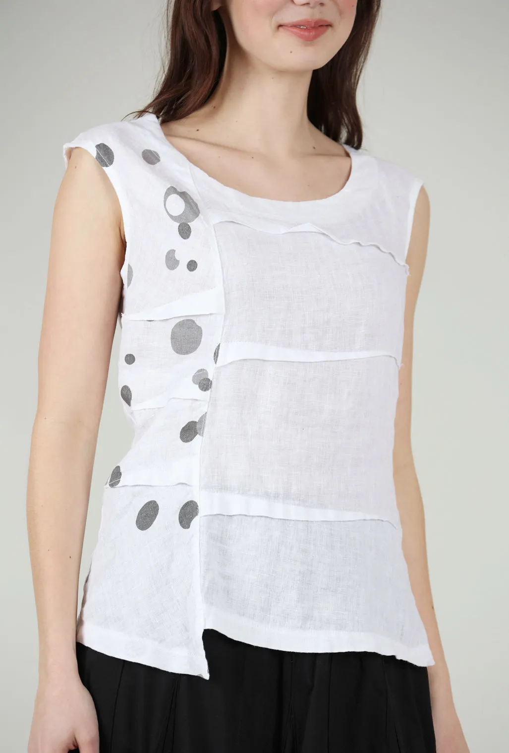 Dotty Ribbed-Back Linen Shell, White/Gray