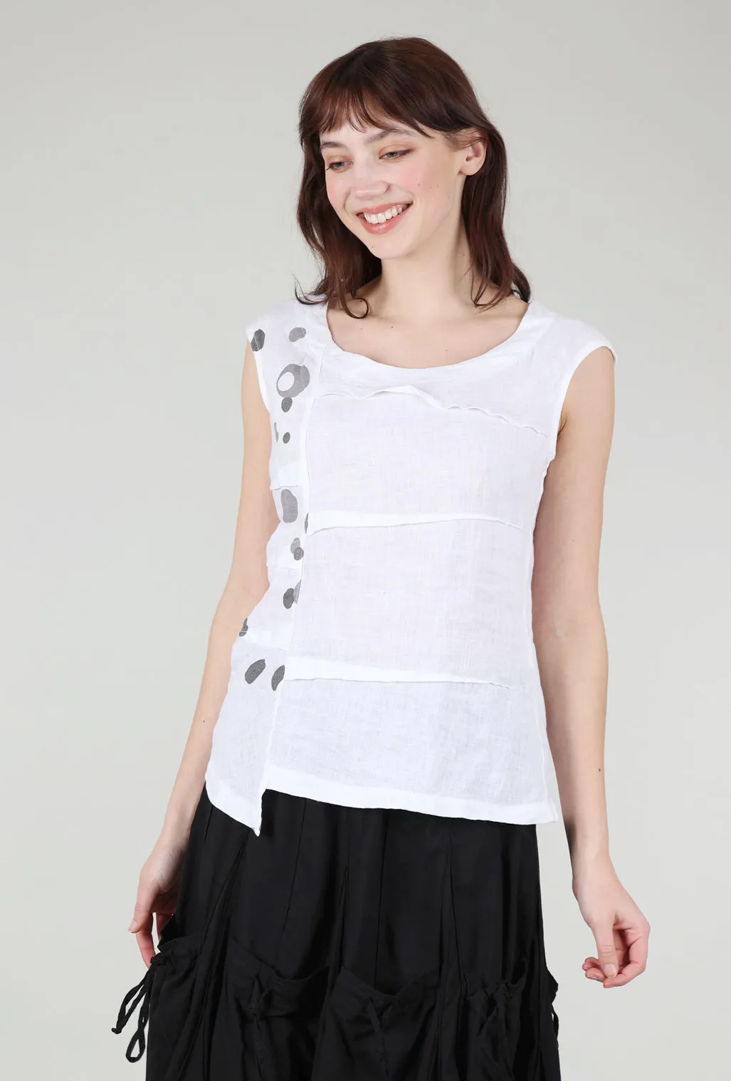 Dotty Ribbed-Back Linen Shell, White/Gray