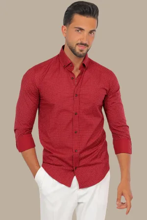 Elegant Burgundy Dotted Lycra Shirt