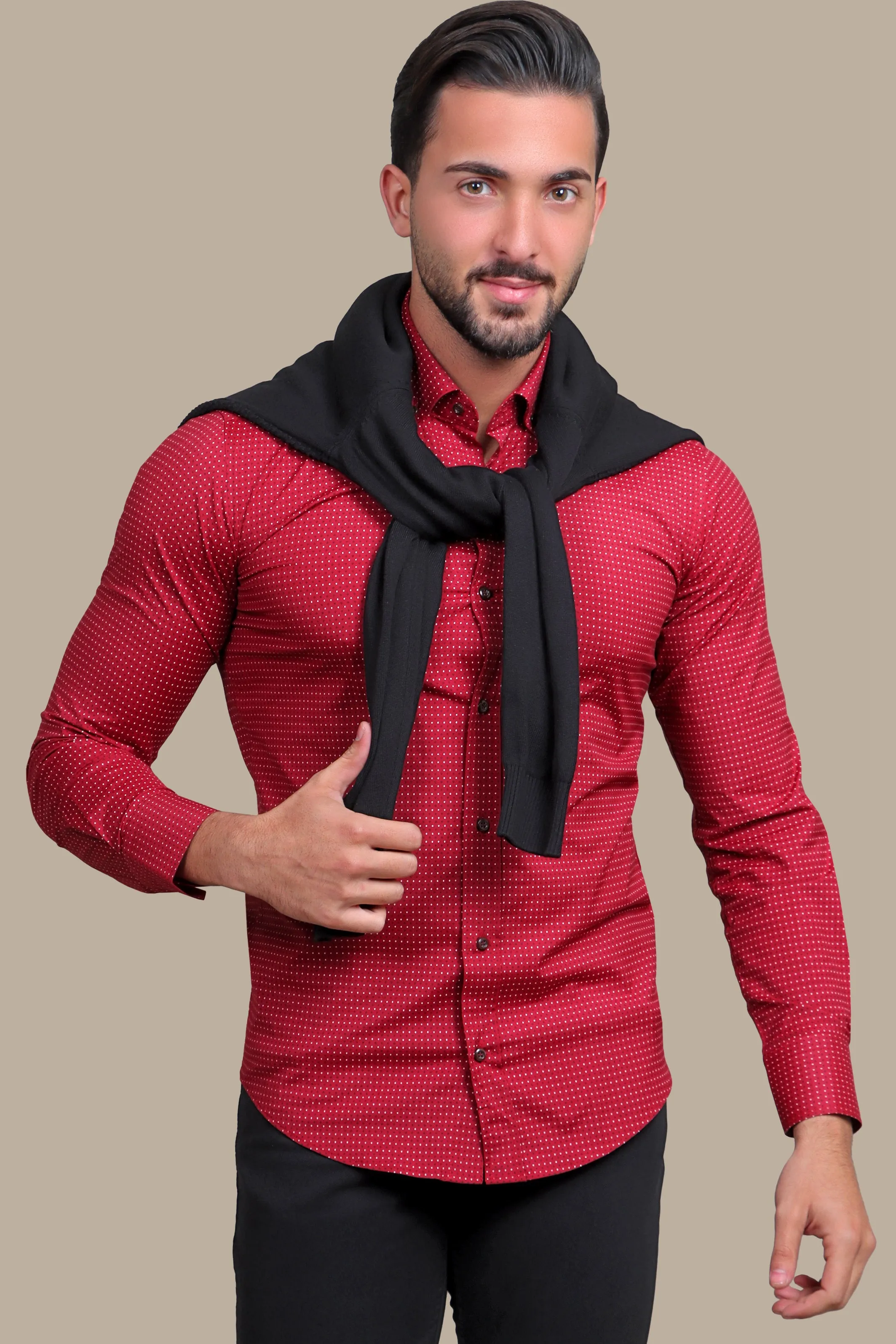 Elegant Burgundy Dotted Lycra Shirt