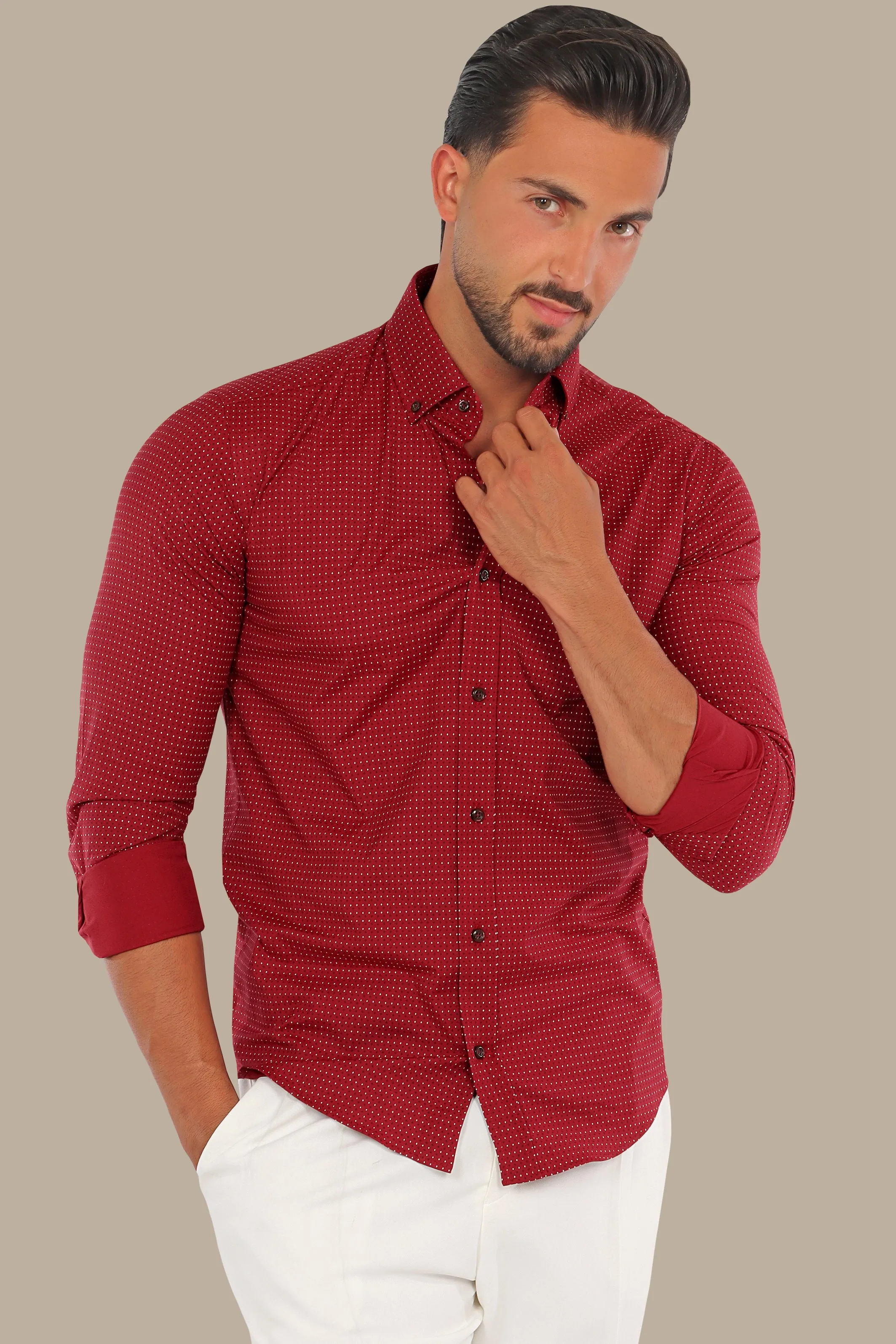 Elegant Burgundy Dotted Lycra Shirt