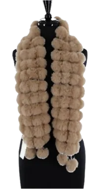 Faux Fur Poms Muffler - Camel