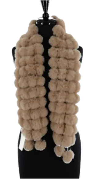 Faux Fur Poms Muffler - Camel