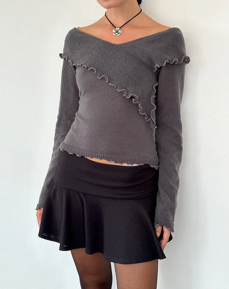 Febby Sheer Knit Jumper in Dark Charcoal