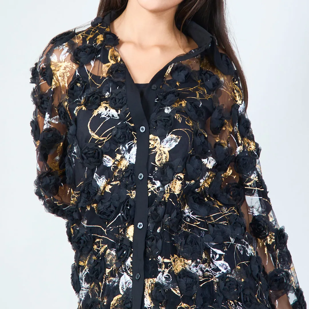 Floral embroidered sheer blouse wholesale