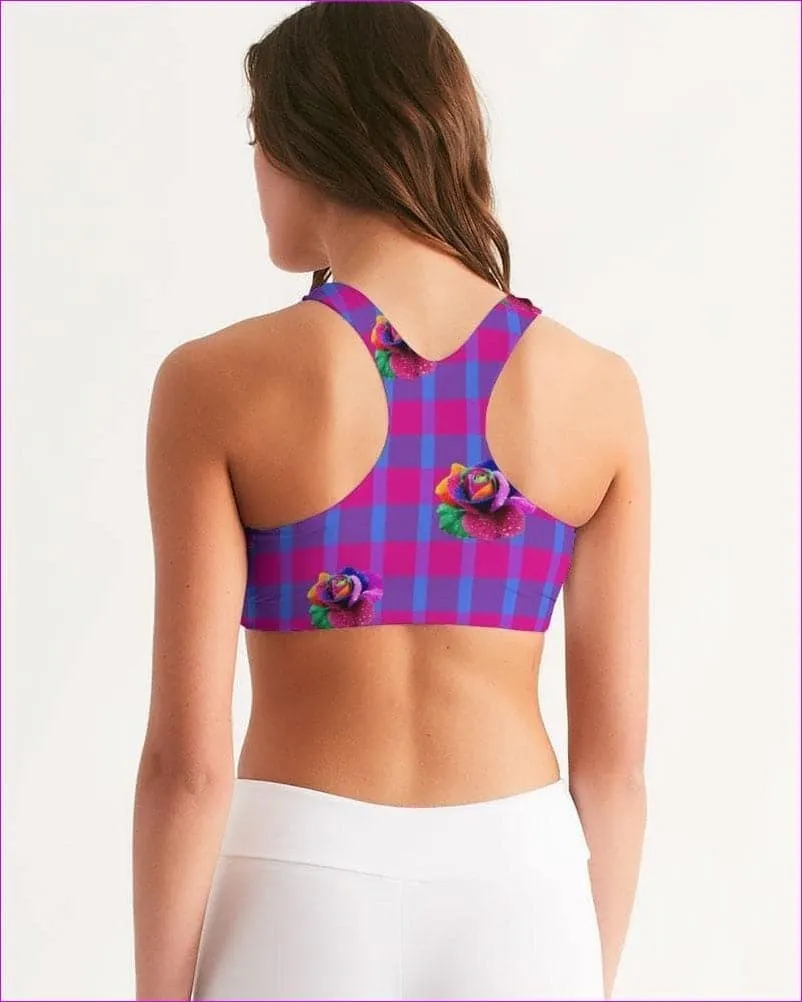 Floral Reign Plaid Womens Seamless Sports Bra