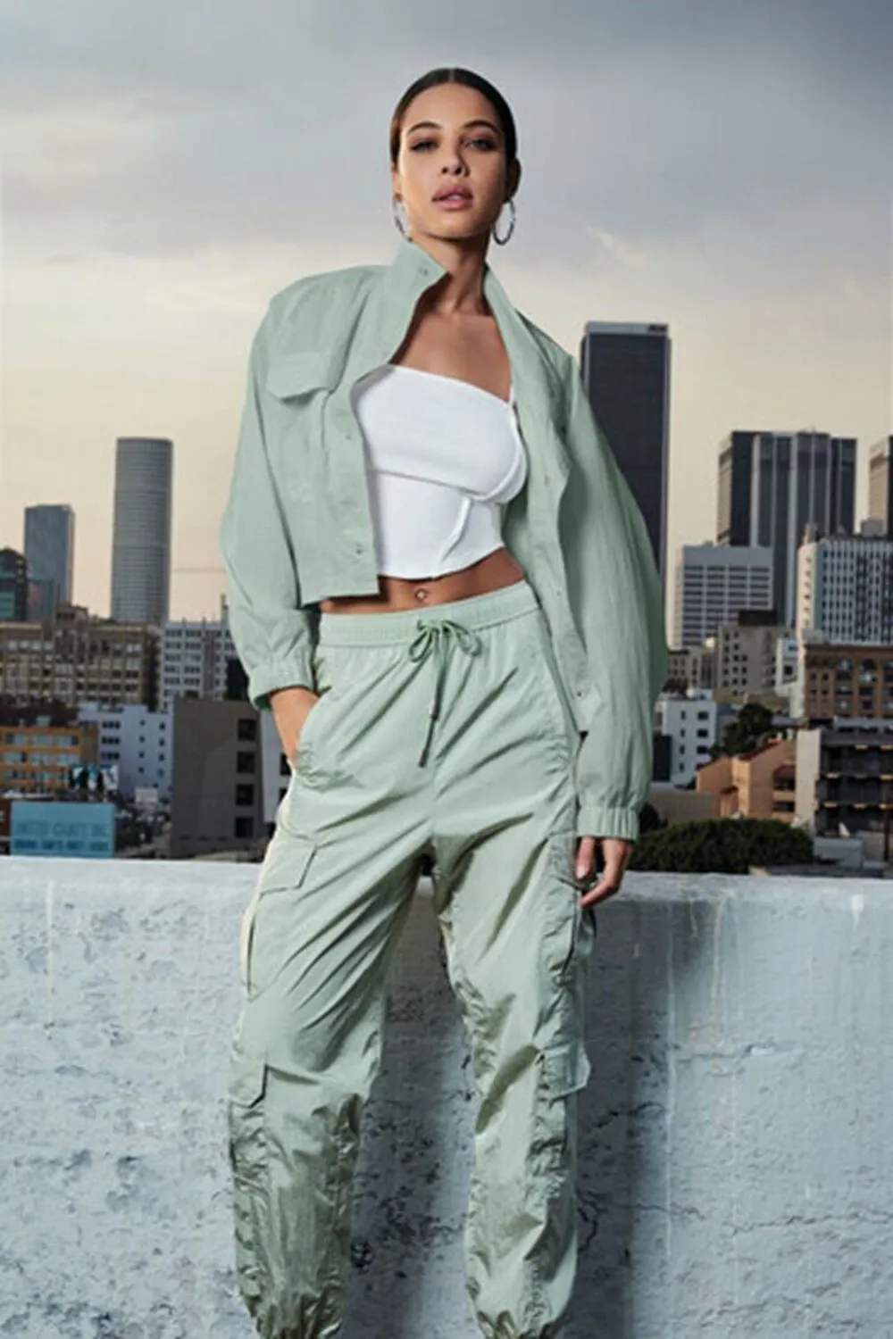 Forever 21 Raglan Sleeve Cropped Windbreaker, Sage