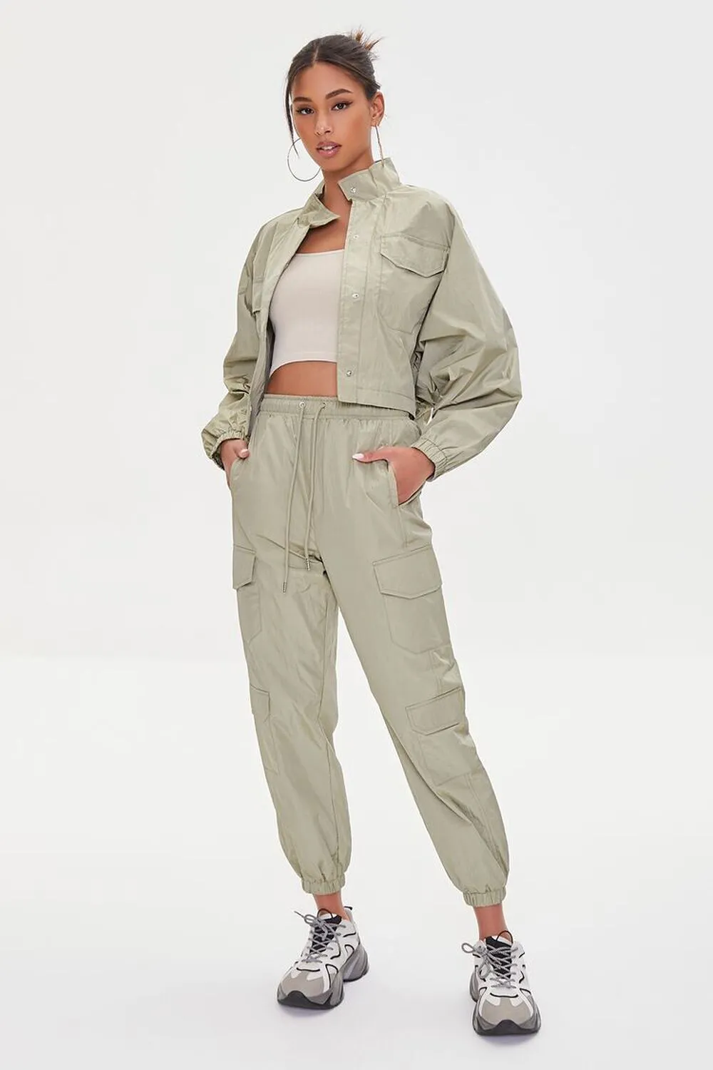 Forever 21 Raglan Sleeve Cropped Windbreaker, Sage