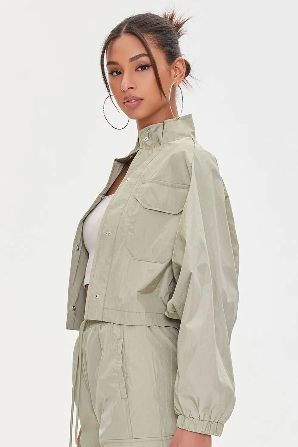 Forever 21 Raglan Sleeve Cropped Windbreaker, Sage