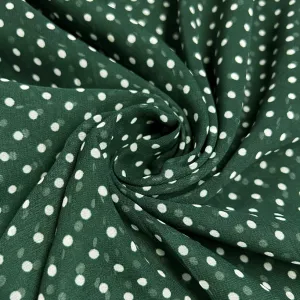 Green & White Polka Dot Printed Georgette Fabric