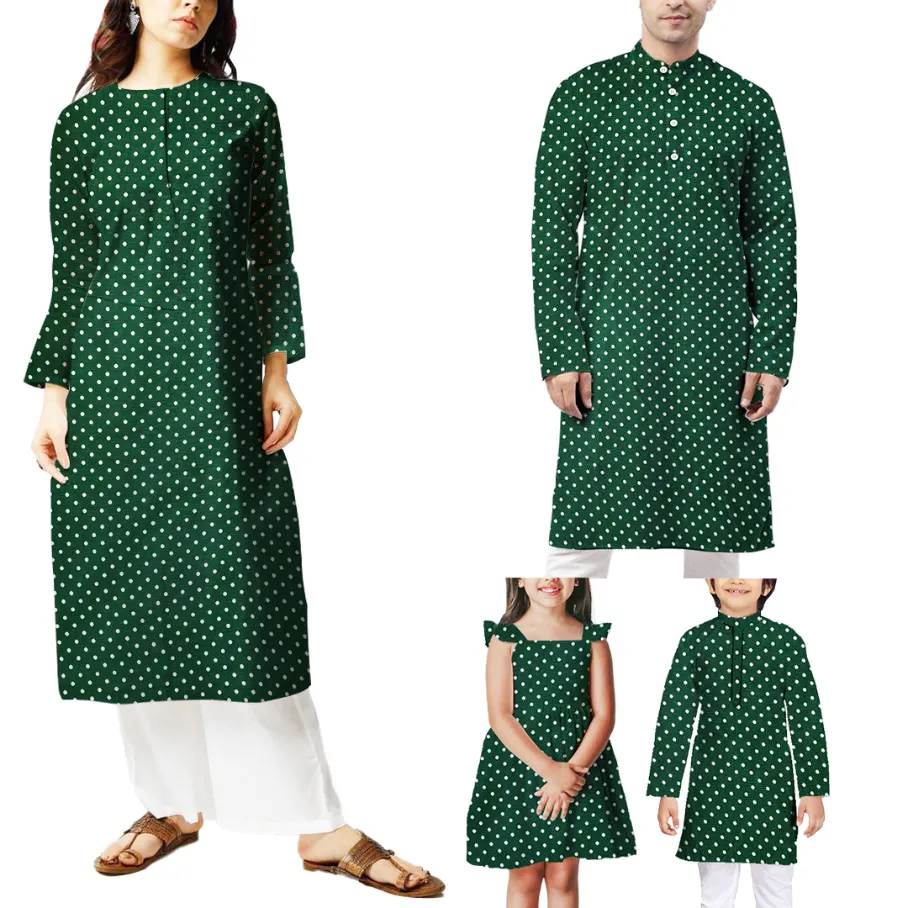 Green & White Polka Dot Printed Georgette Fabric