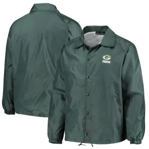 Green Bay Packers Coaches Men's Green Classic Windbreaker with Snap Closure