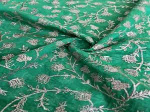 Green Floral Zardozi Embroidered Chanderi Fabric (Wholesale)