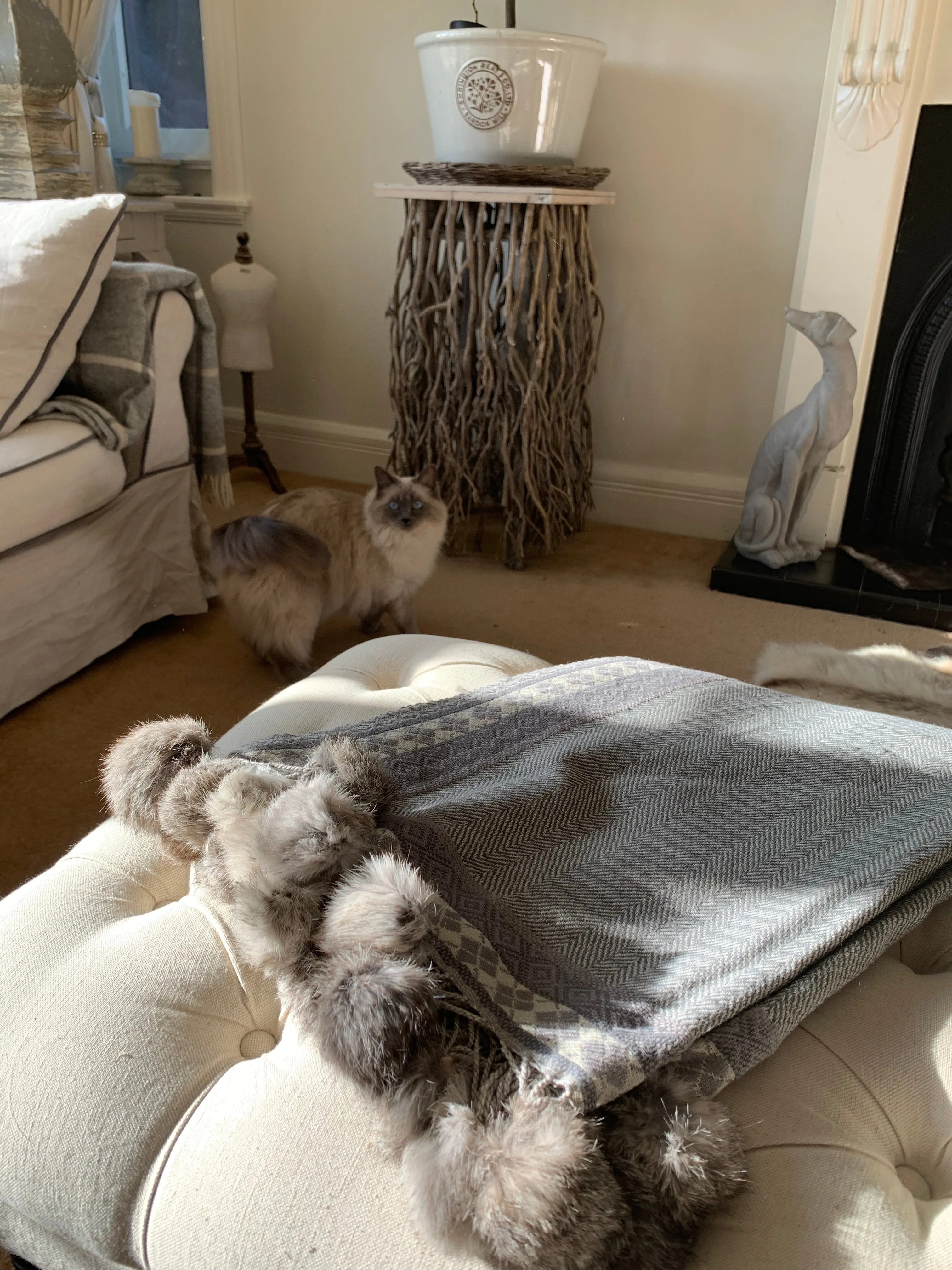 Grey Throw Rabbit Pompom