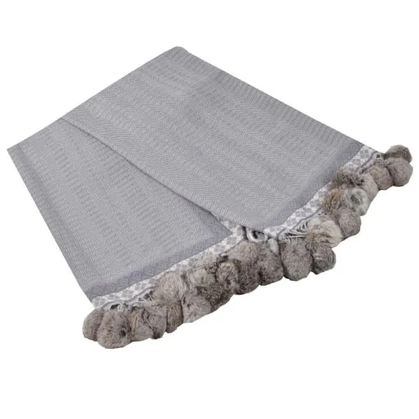 Grey Throw Rabbit Pompom