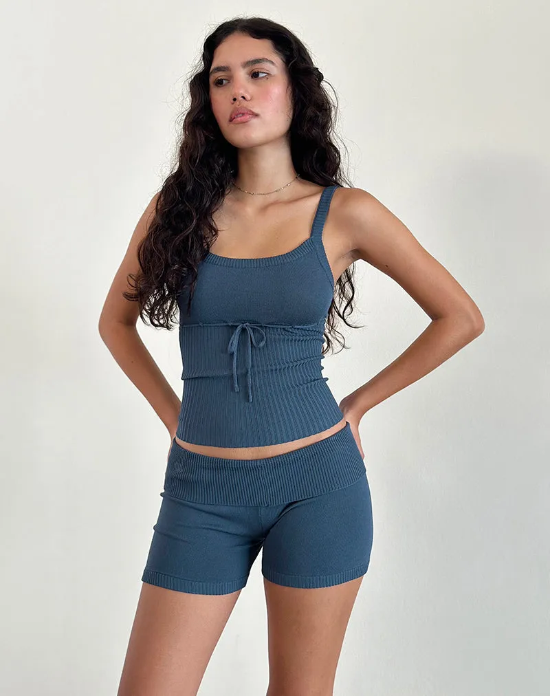 Hallie Knitted Hot Pants in Ocean Storm