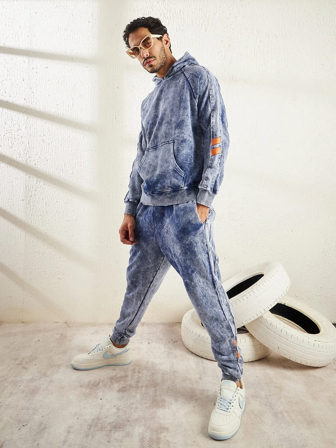 Indigo Oversized Piping Detailed Sweatshirt and Joggers Combo Tracksuit