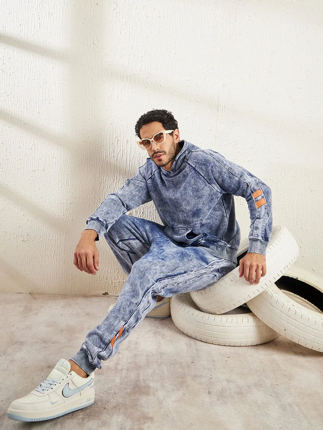 Indigo Oversized Piping Detailed Sweatshirt and Joggers Combo Tracksuit